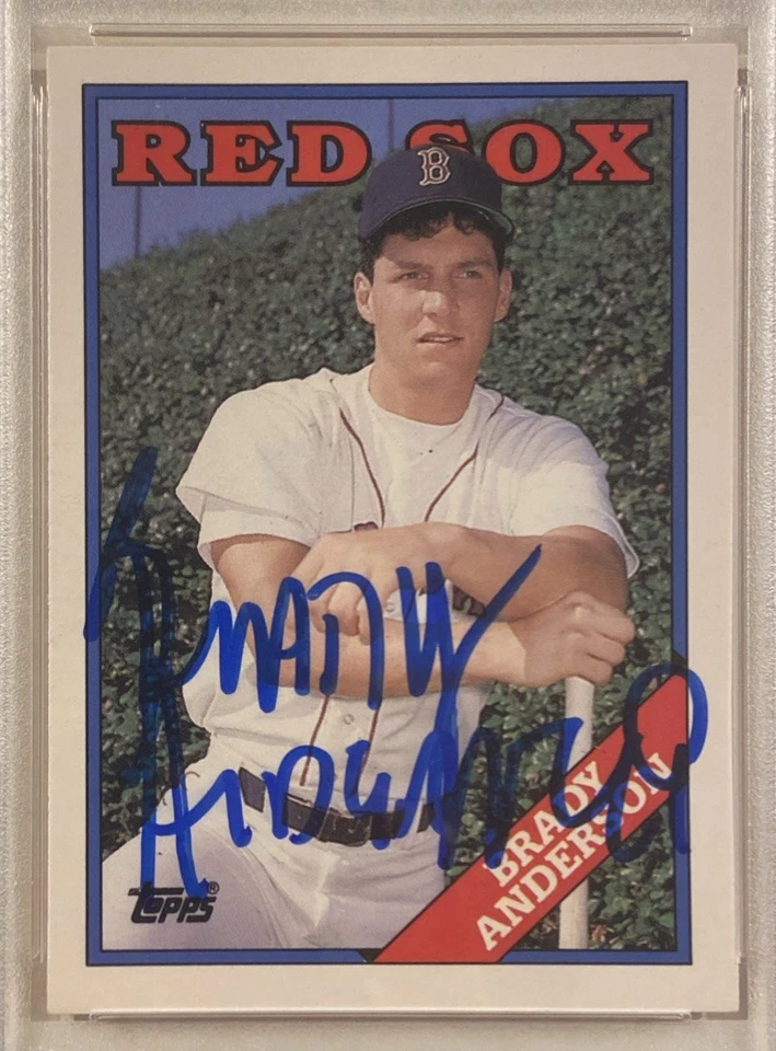 Tarjeta de béisbol de novato firmada por Brady Anderson Topps 1988 negociada con certificación PSA/DNA 9 Foto 3 de 4