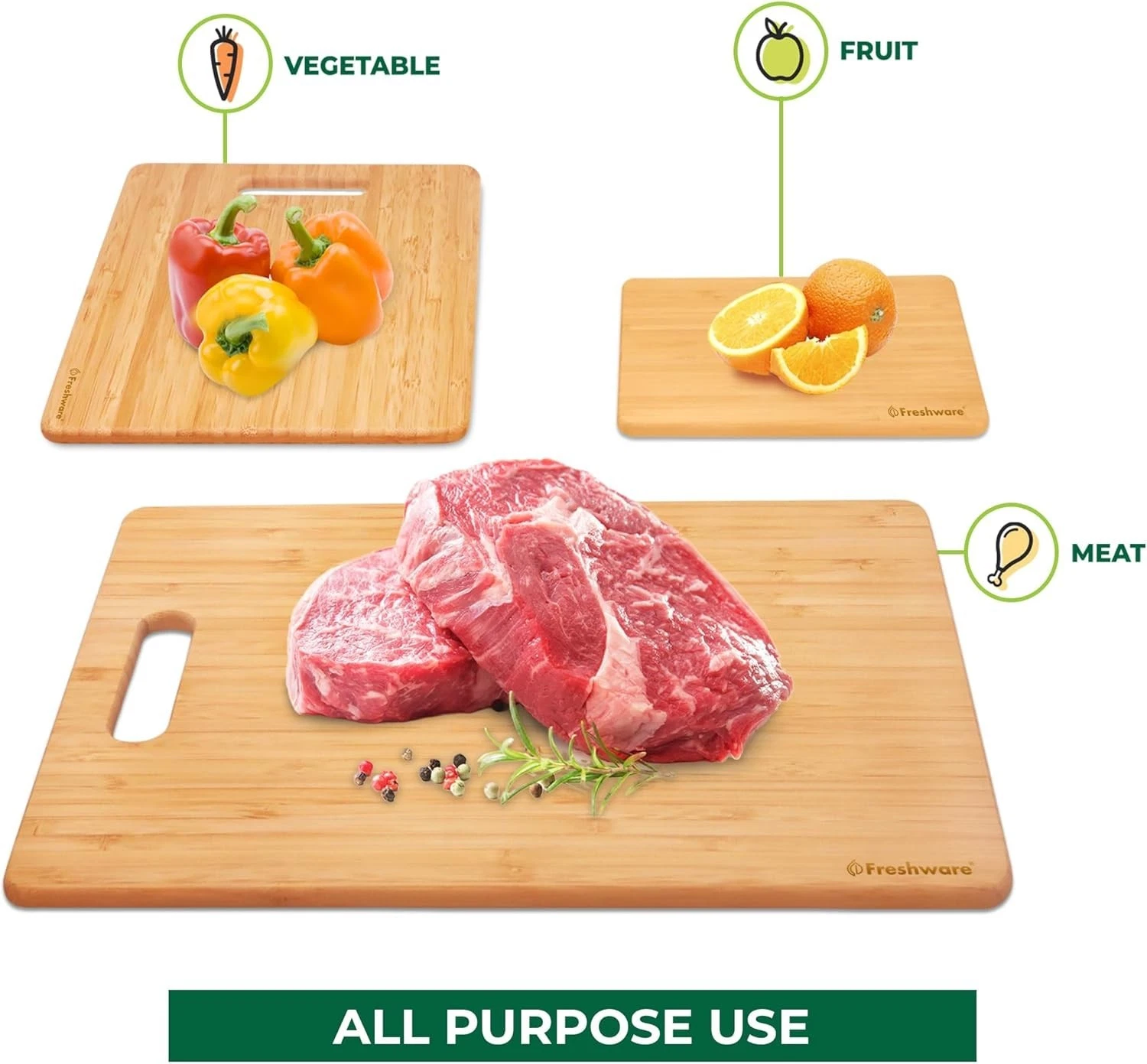 Bamboo Cutting Boards for Kitchen [Set of 3] Wood Cutting Board for Chopping ...