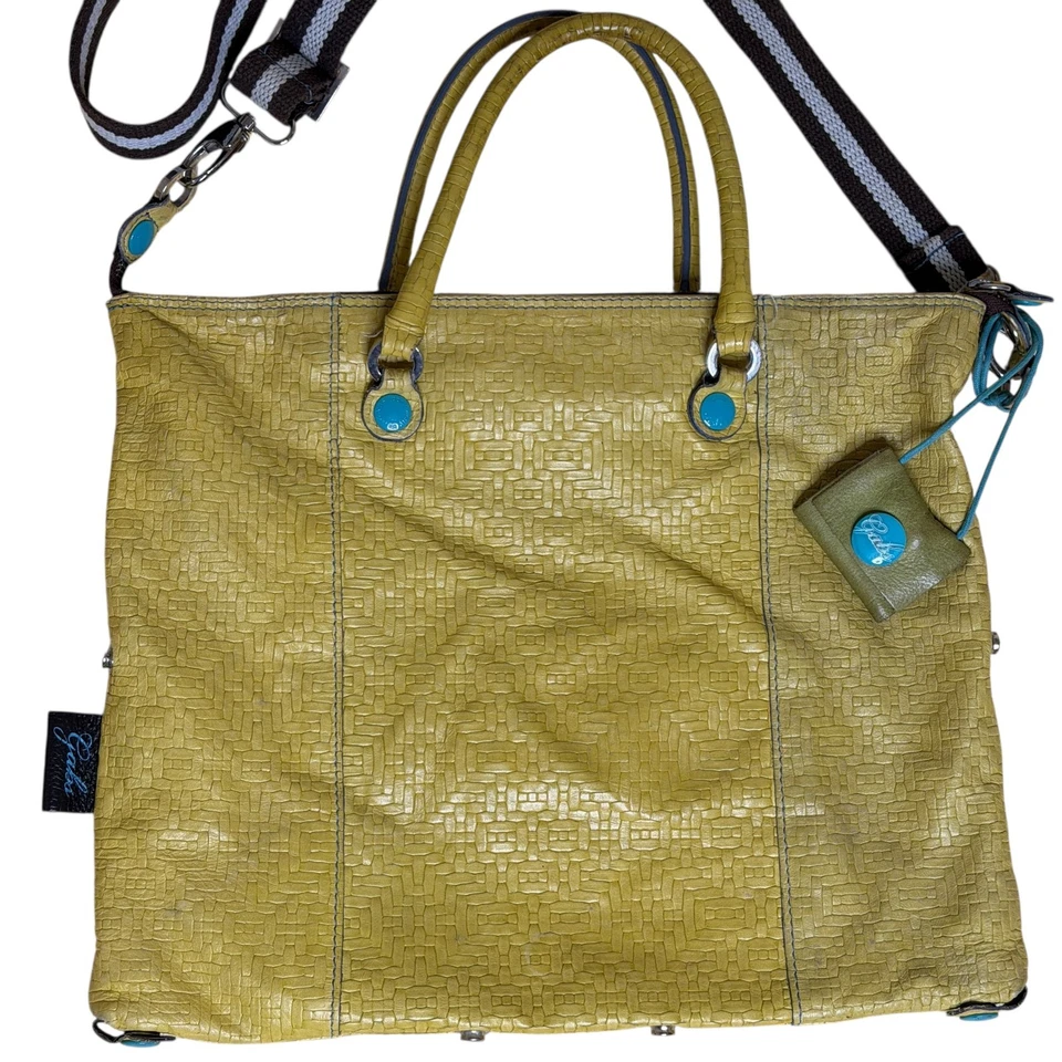 Gabs Italy Leather Purse Satchel Shoulder Bag Woven Texture Beige bv - Image 2 of 4