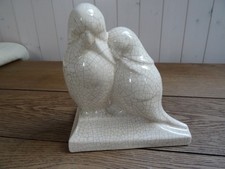Couple perroquets inséparables ,art déco, signé Fontinelle, craquelé ivoire