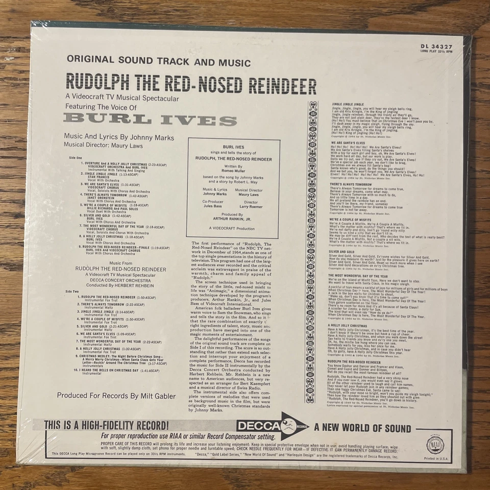 Rudolph The Red Nosed Reindeer OST Soundtrack LP Decca Mono Christmas SEALED!!!! - Image 2 of 4