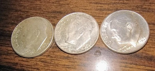 3 SILVER BU ROOSEVELT  DIMES -   FREE SHIPPING  LOWER THAN MELT