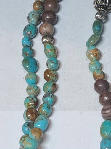 VTG Faux Turquoise Stone Beaded Necklace 36" Southwest Silver tone Cross inset - Picture 10 of 15