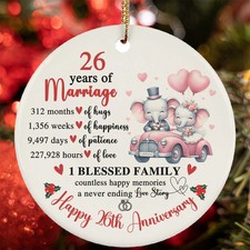 Happy 26th Anniversary Ornament Elephant Love 26 Year Of Marriage Christmas Gift