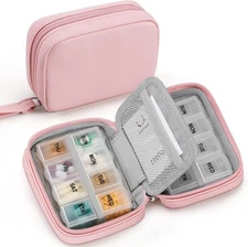 Zannaki Cute Pill Organizer for Purse with Two Removable 7-Day Box, Pink 