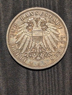 Silver coin 1908 3 Mark "Freie und Hansestadt Lübeck"