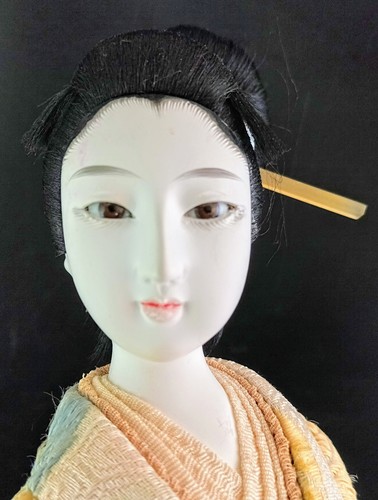 Japanese Geisha Doll 16" Hand-Made Traditional Kimono & Fan On Wood Stand, OBO - Picture 9 of 18