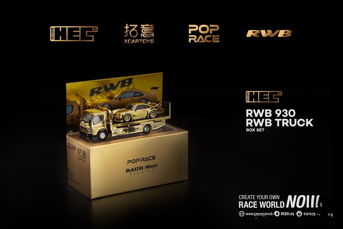 Pop Race XCartoys HEC Beijing 1/64 RWB 930 Gold Set Ltd 300 Truck
