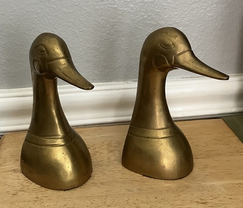 Vintage Brass Mallard Duck Head Bookends Patina 6" tall made in India - Picture 4 of 5
