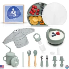 19-Piece Silicone Baby Feeding Set - Suction Plate, Bowl, Sippy Cup, Forks, Bib