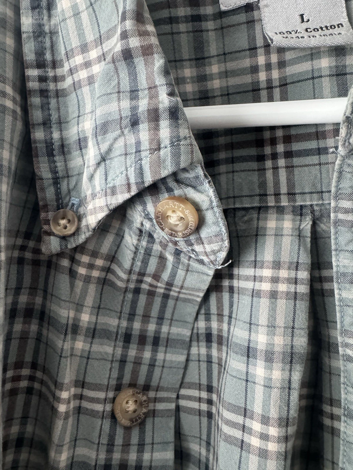 Carhartt Sage Green Plaid Flannel Button Down Shirt Large Teal Brown Neutrals