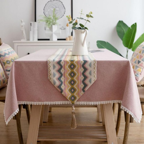Luxury Print Formal Table Runner Bed Flag Tablecloth Rectangle Home Decor Tassel - Picture 24 of 35