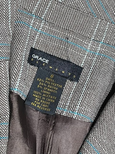 Grace Elements SZ 8 Women’s Plaid Light Brown Career Office Jacket Blazer - Picture 6 of 8