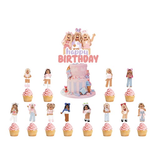 Cartoon/Game Birthday Party Set Banner Balloons Cake/Cupcake Toppers Buy 1 Get 1 - Picture 26 of 47