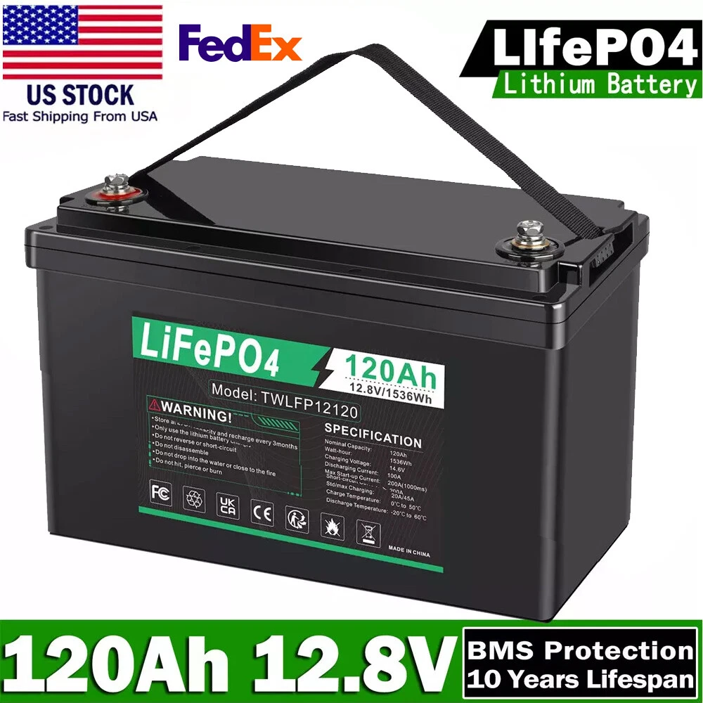 12V 120Ah Lithium Battery LiFePO4 Rechargeable