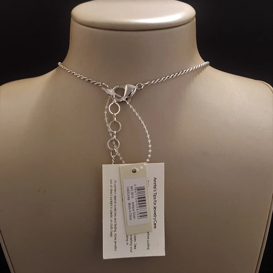 Amrita Singh Women's Antique Silver Feather Crystal Statement Necklace - Image 4 of 4