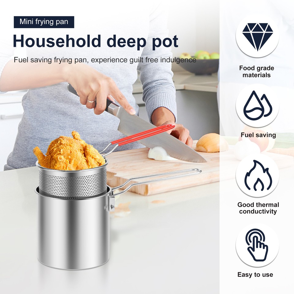 Deep Fryer Pot with Strainer Basket Stainless Steel Deep Frying Pot Oil