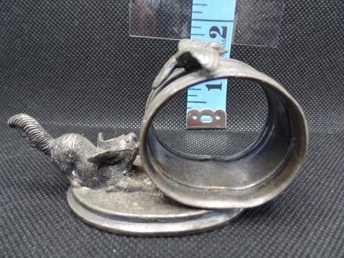 SOPORTE DE ANILLO SERVILLETA VINTAGE ENCHAPADO EN CAÑA Y BARTON PERRO PERSIGUIENDO PÁJAROS - Imagen 6 de 13