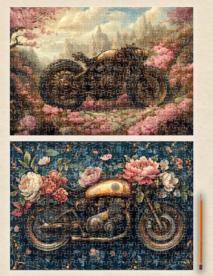 2 x JIGSAW PUZZLES 300pc ~ Floral Metal Machines - ornate motorcycles FG2075 - Image 2 of 4