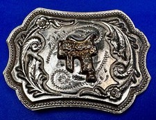 Cowboys Horse Saddle Vintage Two tone Western Framed Belt Buckle