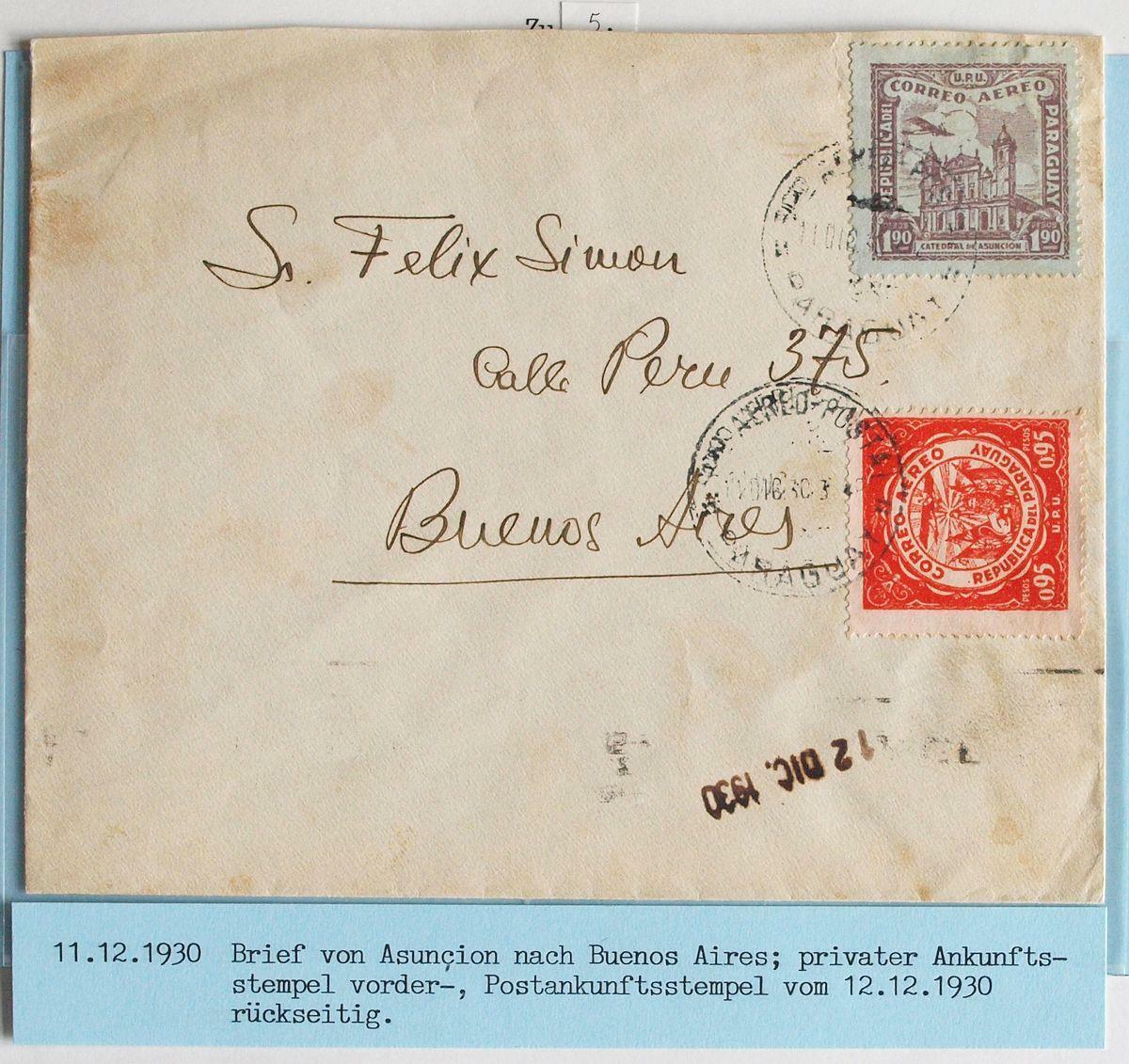 PARAGUAY to ARGENTINA 1930 Early com Airmail Flight Cover ASUNCI