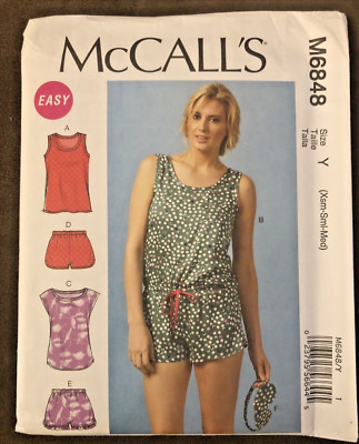 McCall`s M6848 Misses Sleepwear Tops Romper Shorts & Eye Sleep Mask SZ XS-M FF