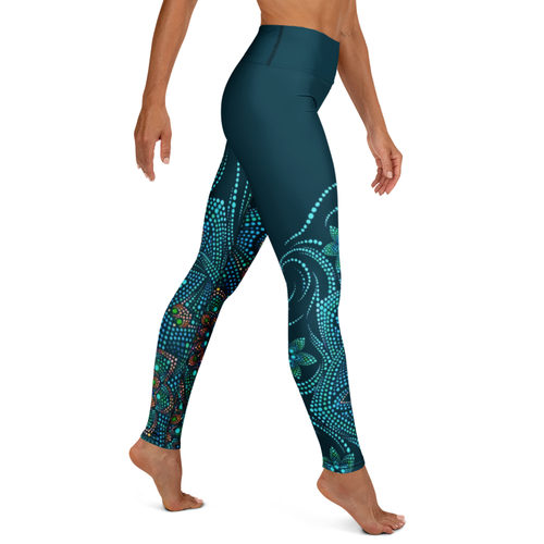 Blue Dot Mandala Leggings -Teal Geometric High Waist Buttery Soft Gym Yoga Pants - Picture 14 of 25