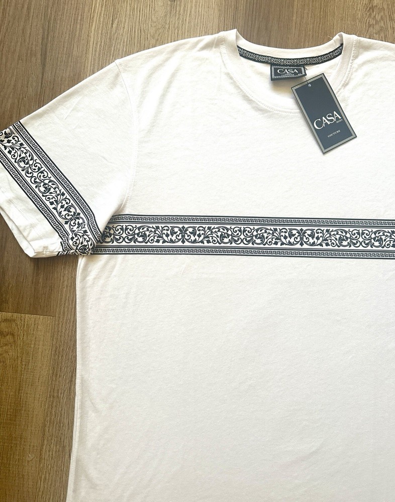 Casa Moda Couture Men’s White T-Shirt Black Versace Pattern Size XL