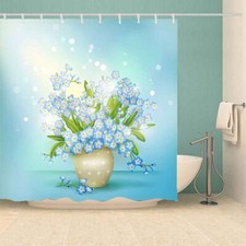 Blue-Flowering Waterproof Bath Polyester Shower Curtain Liner Water Resistant