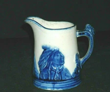 #1 Half Pint Blue-Rimmed Blue & White Sleepy Eye Pitcher - Western Monmouth ILL