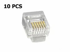 10 Pcs RJ12 (6P6C) Telephone Line Plug Connector Stranded Flat Wire Cable Gold