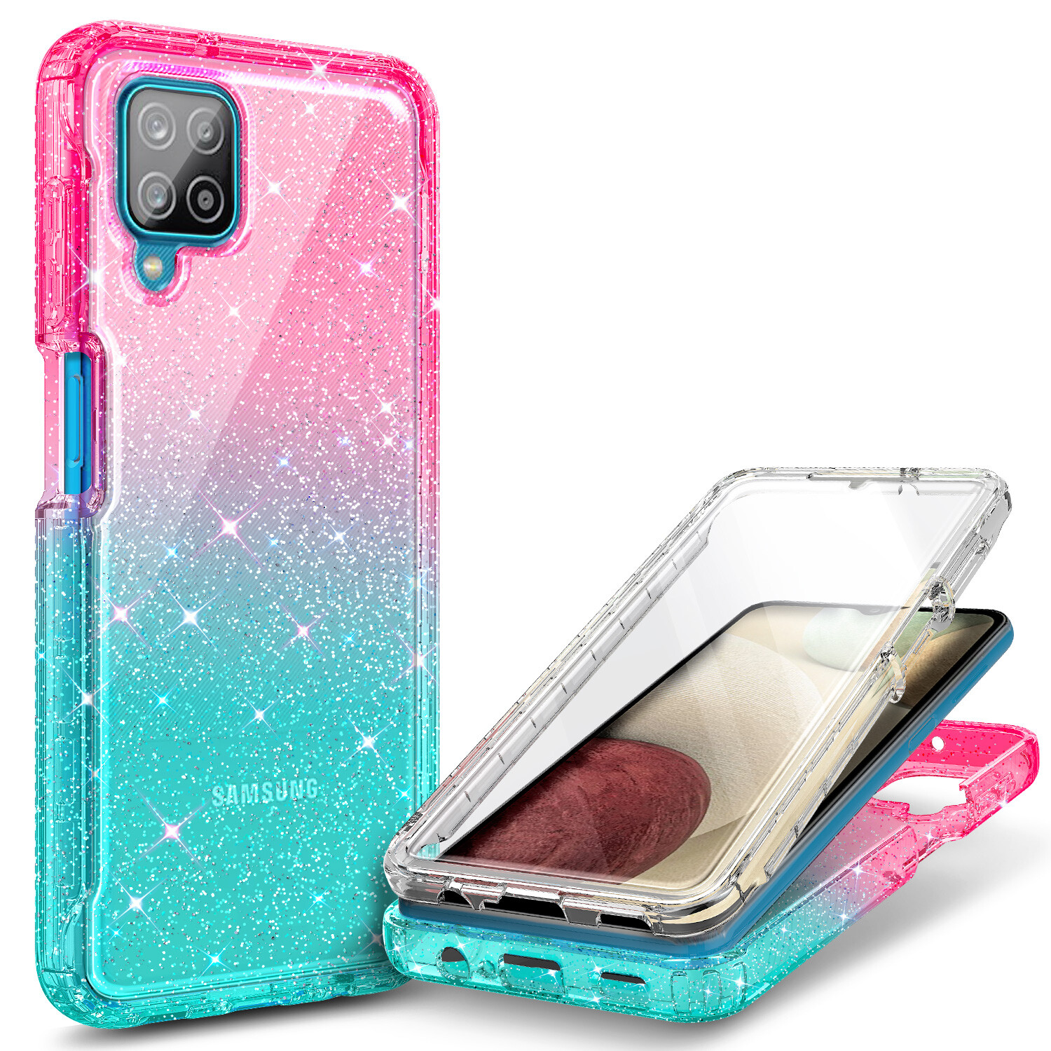 For Samsung Galaxy A12 Case, Full Body Phone Cover + BuiltIn Screen