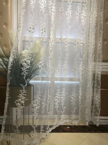 Prinzessin Stil Perlen Ranken Stickerei Transparent Tüll Vorhang für Wohnzimmer 1 Panel - Bild 3 von 7