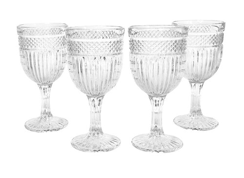 Libbey RADIANT Clear Criss Cross Vertical Cut 12 OZ Glass Water Goblets NEW - Picture 2 of 8