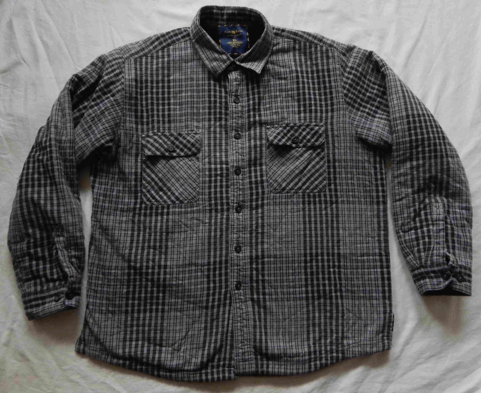 Fleece Lined Gray Black Plaid Work Quilted Flannel Shirt Jacket - XL Insulated - Image 2 of 4