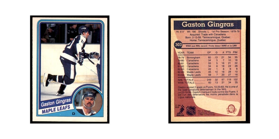 1984 O-Pee-Chee Gaston Gingras Toronto Maple Leafs #303 - Image 3 of 3