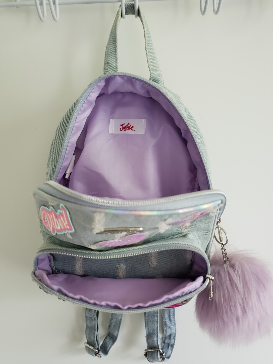 denim mini backpack justice Justice Girls Denim Blue/Purple /Pink Flip Sequin Initial Mini Backpack  Letter A
