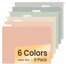 SUNEE Hanging File Folders, 6 Pack Letter Size Hanging File Folders with 1/5-Cut