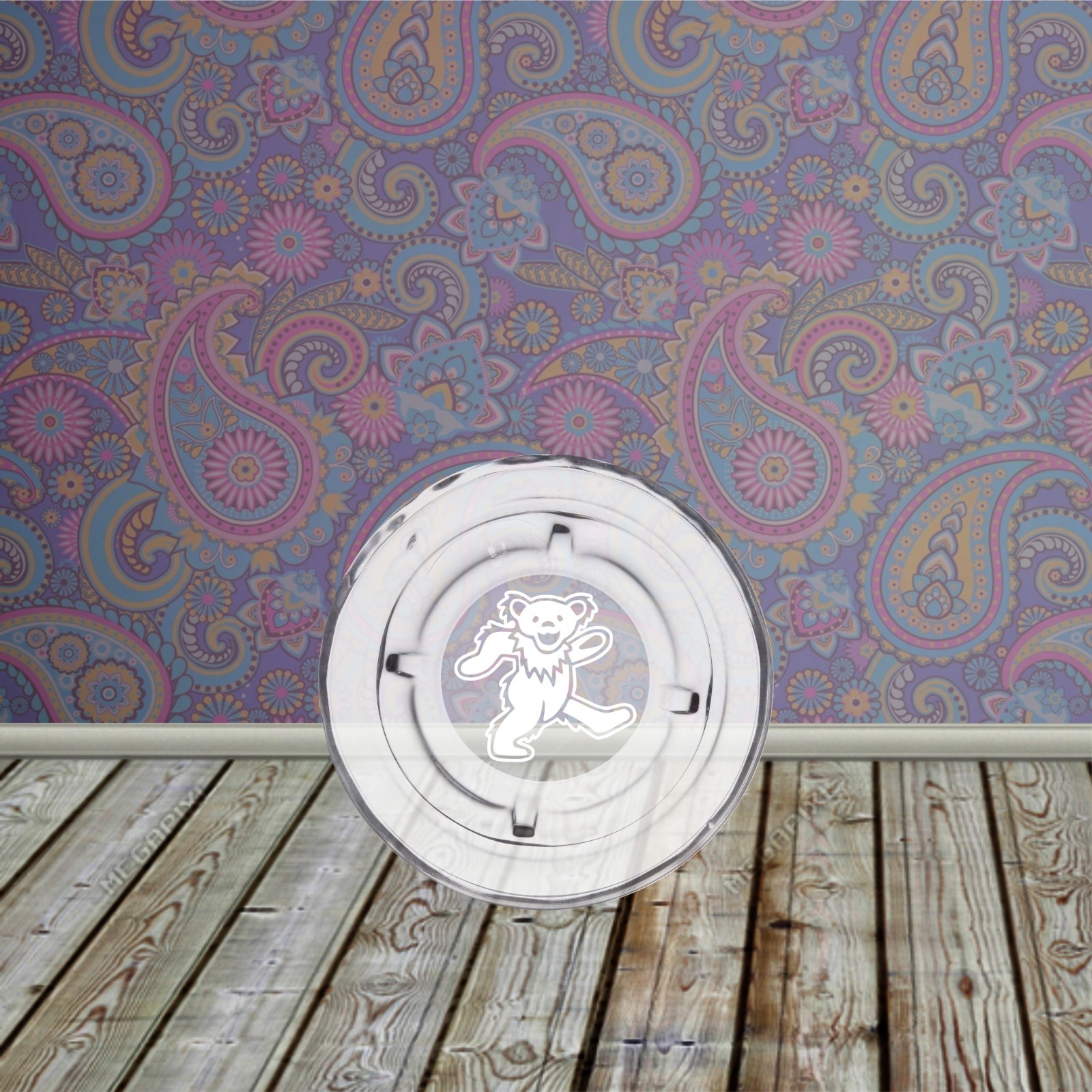 Grateful Dead Dancing Bears Sandblasted Etched 5" Round Glass Ashtray