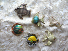 one Signed Liz Claiborne Enamel Faux pearls Lot of 6 Brooches 5 Fish 1 Seal