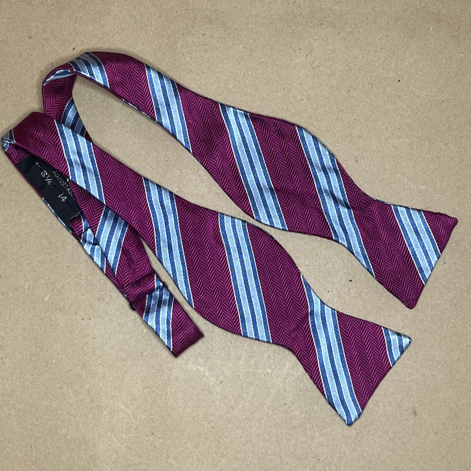 £80 BROOKS BROTHERS MENS MAGENTA & BLUE CLUB CHEVRON STRIPE SELF TIE BOW TIE Y0 - Image 4 of 4