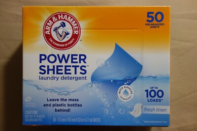 Arm & Hammer Power Sheets Laundry Detergent ''Fresh Linen'' 50 Pre-Measured Sheets