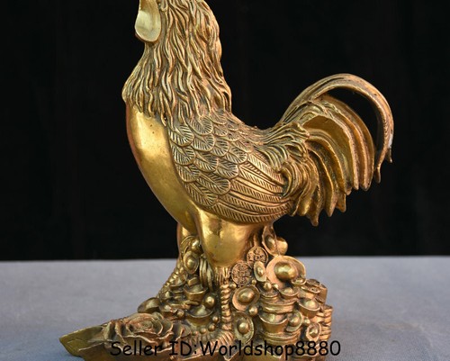11.6" China Copper Brass Feng Shui Zodiac Year Animal Rooster Cock Wealth Statue - Picture 3 of 12