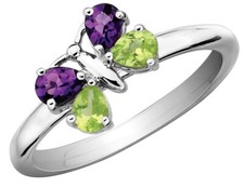 Amethyst and Peridot Buterfly Ring 3/5 Carat ctw 