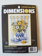 Dimensions TEA TIME FLORAL Counted Cross Stitch Kit #6790~5"×7" Teapot, Tea Cups