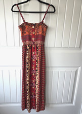 Angie Boutique Dress Medium Y2K Festival Boho Smocked Milkmaid Maxi Hippie Multi