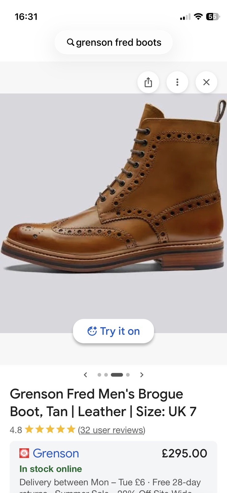 TAN LEATHER GRENSON ‘FRED’ BOOTS SIZE 9 EXCELLENT CONDITION RRP £295 image 9