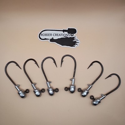 1/2 Oz Jig Head, 6/0 Mustad 4x Strong Black Nickel Hook, 6 Pack