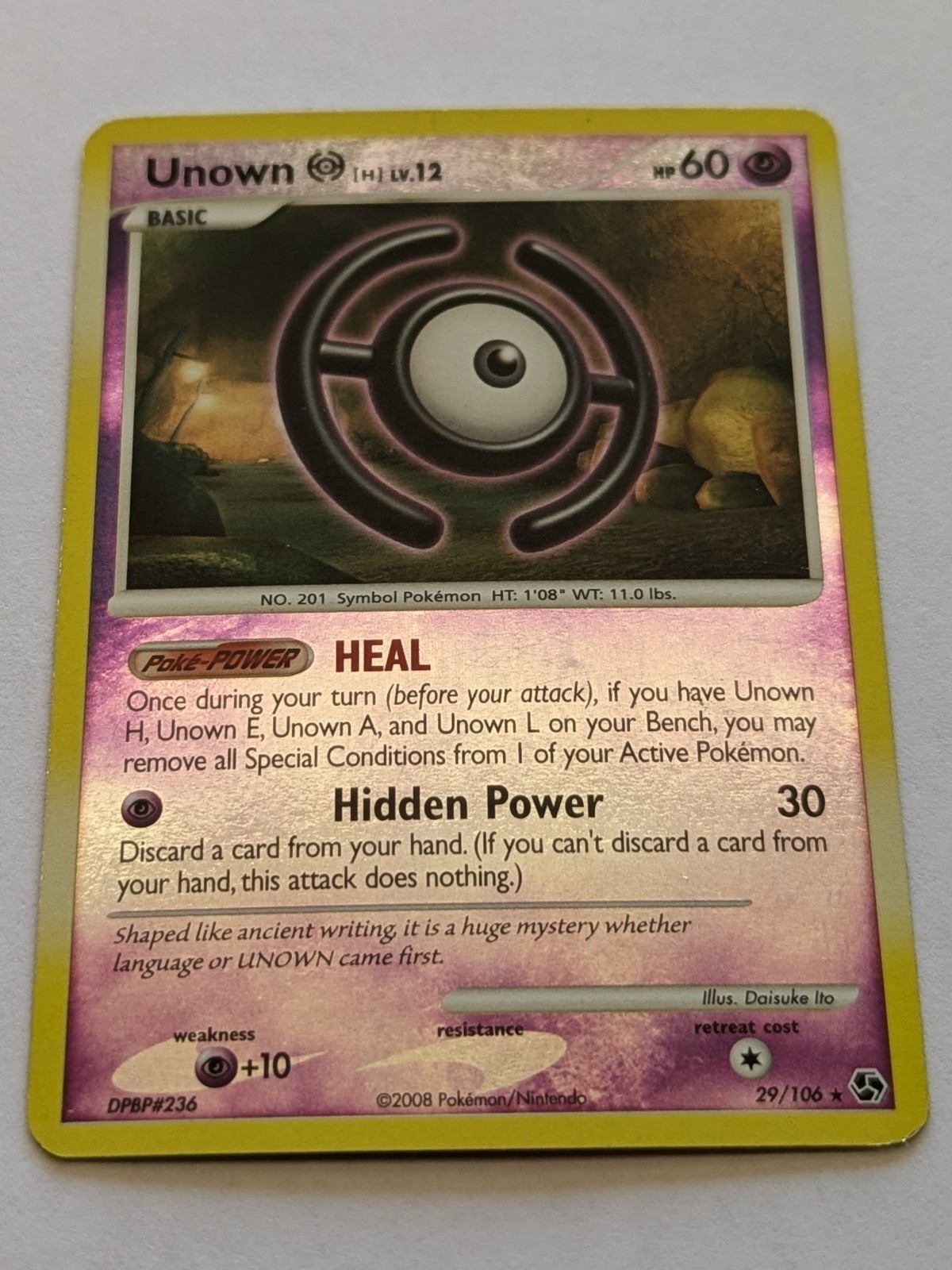 Unown (H) - 2008 Great Encounters 29/106 Rare Reverse Holo - Pokémon TCG