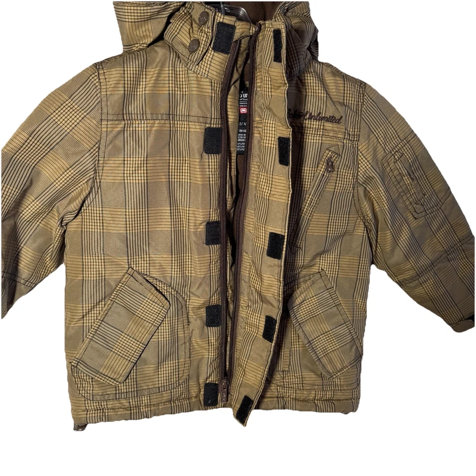 Chaqueta acolchada con capucha aislada a cuadros Ecko Unlimited para niños pequeños marrón verde - talla 4T Foto 4 de 4